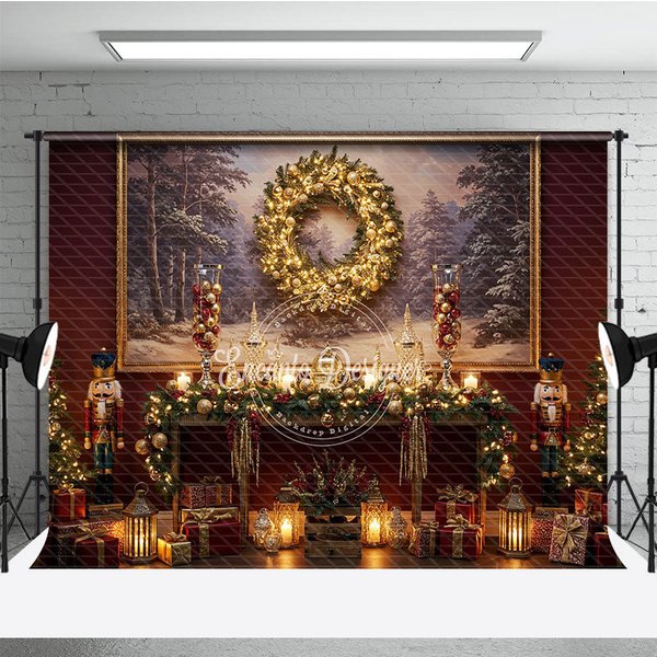 Aperturee Traditional Christmas Photography Backdrop, Red Wall with Nutcrackers and Wreath, Holiday Mini Session Background, 3x2ft (WxH)