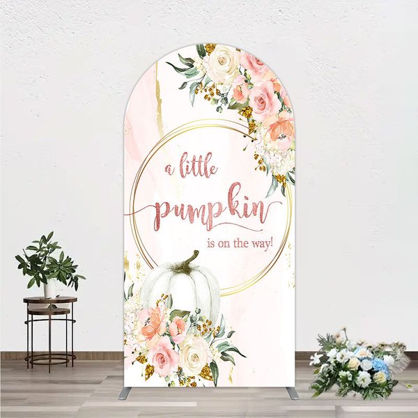 Aperturee A Little Pumpkin Baby Shower Arch Backdrop Pink Floral Fall Party Decoration Watercolor Flower Background Studio Shoot