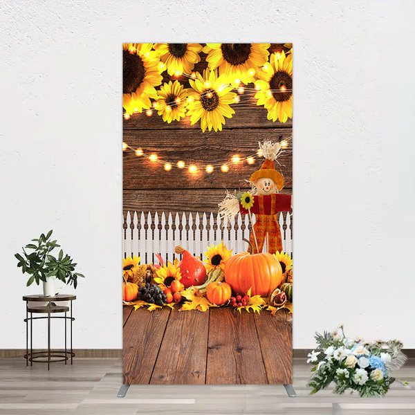 Aperturee Sunflowers Pumpkin Autumn Wood Fence Rectangle Backdrop, 1.6 x 4 ft (0.5 x 1.2 m), 98.18 USD, arch backdrop kit, GAH0A705CF-AJ