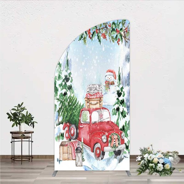 Aperturee Arch Backdrop Christmas Red Truck Winter Snow Cover Studio Photography Prop