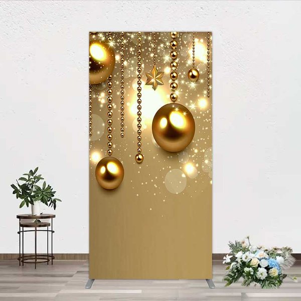 Aperturee Arch Backdrop Christmas Gold Baubles, Luxury Hanging Ornaments Sparkle Arch Cover, Festive Studio Prop