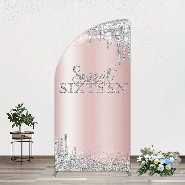 Aperturee Glitter Rose Gold Sweet 16 Birthday Half Moon Arch Backdrop, 1.6 x 4 ft (0.5 x 1.2 m), 98.18 USD, arch backdrop kit, GAH0A917YL-AJ