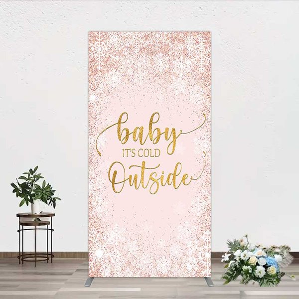 Aperturee Baby Its Cold Outside Rectangle Backdrop, Pink Snowflake Winter Baby Shower Cover