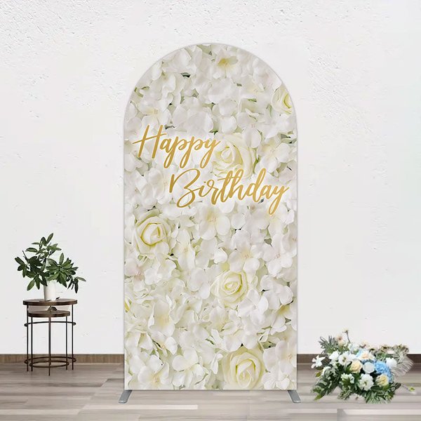 Aperturee White Floral Happy Birthday Sweety Arch Backdrop, 1.6 x 4 ft (0.5 x 1.2 m), 98.18 USD, arch backdrop kit, GAH0B427-AJ