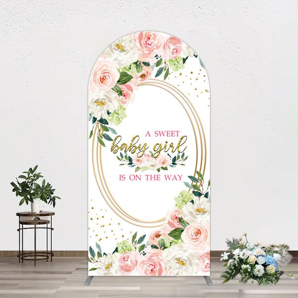 Aperturee Floral Pink Glitter Gold Baby Shower Arch Backdrop, 1.6 x 4 ft (0.5 x 1.2 m), 98.18 USD, arch backdrop kit, GAH0B469-AJ