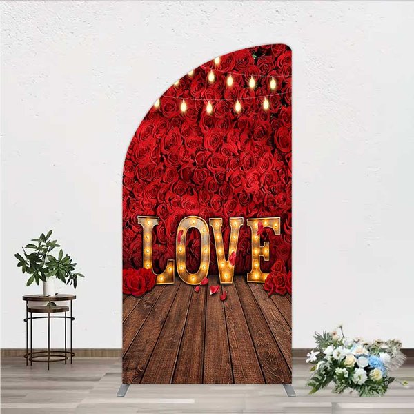 Aperturee Red Rose Wall Half Moon Arch Backdrop, Romantic Floral Love Light Wedding Party Decoration