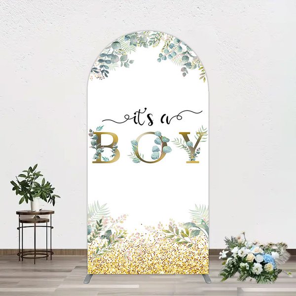 Aperturee Boho Glitter Plants Fresh Baby Shower Arch Backdrop, 1.6 x 4 ft (0.5 x 1.2 m), 98.18 USD, arch backdrop kit, GAH0B513-AJ