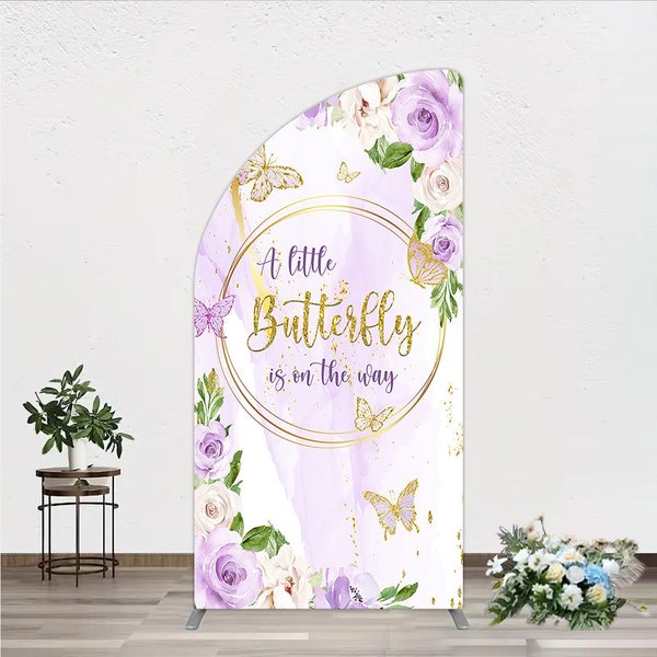 Aperturee A Little Butterfly is on the way Arch Backdrop, Purple Floral Baby Shower Decor, Gold Butterfly for Girl