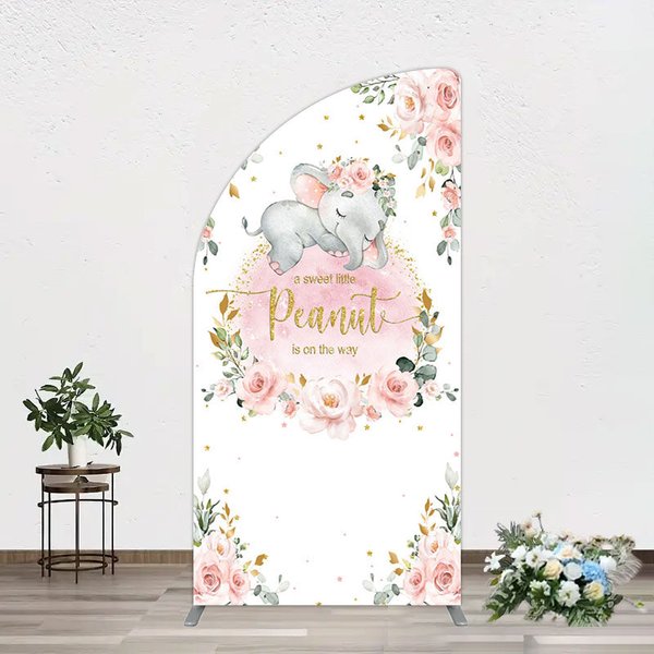 Aperturee Elephant Little Peanut Baby Shower Half Moon Arch Backdrop, 1.6 x 4 ft (0.5 x 1.2 m), 98.18 USD, arch backdrop kit, GAH0B816YL-AJ