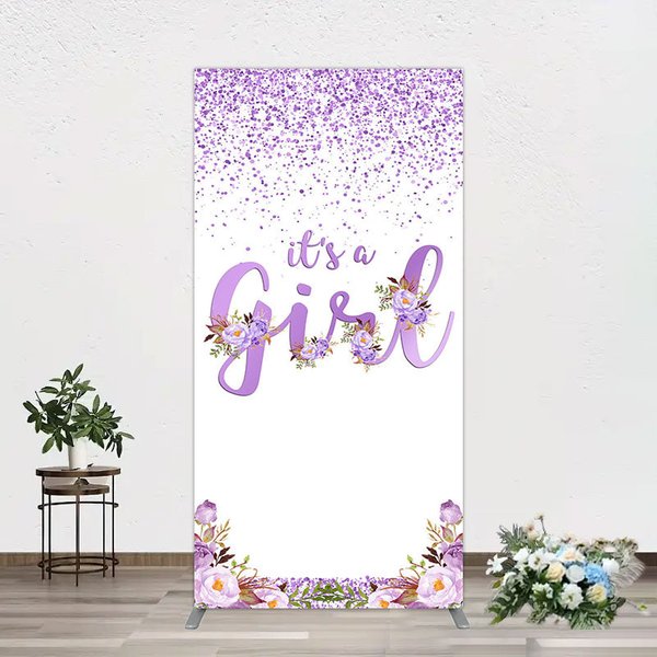 Aperturee Floral Lavender Sweet Girl Baby Shower Rectangle Backdrop, 1.6 x 4 ft (0.5 x 1.2 m), 98.18 USD, arch backdrop kit, GAH0B913CF-AJ