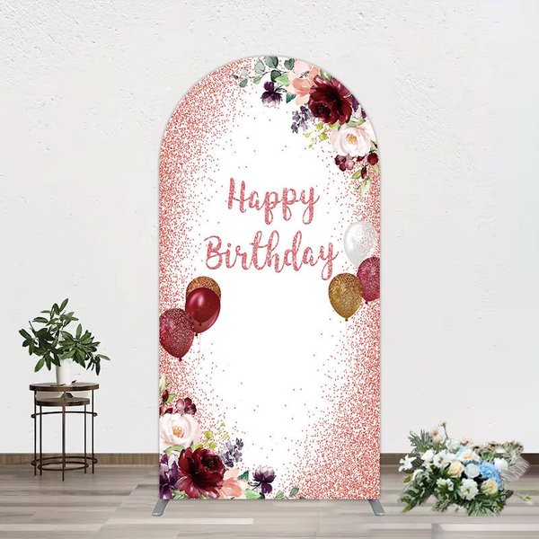 Aperturee Burgundy Floral Balloon Rose Birthday Arch Backdrop, 1.6 x 4 ft (0.5 x 1.2 m), 98.18 USD, arch backdrop kit, GAH0C866-AJ