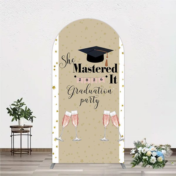Aperturee She Mastered It 2026 Graduation Arch Backdrop, Professional Class of 2026 Studio Decor