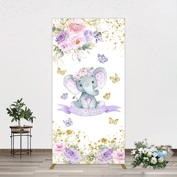 Aperturee Floral Butterfly Sweet Elephant Oh Baby Rectangle Backdrop, 1.6 x 4 ft (0.5 x 1.2 m), 98.18 USD, arch backdrop kit, GAH0E309CF-AJ