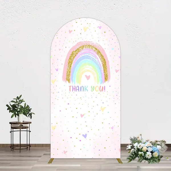 Aperturee Colorful Rainbow Love Rain Birthday Arch Backdrop, 1.6 x 4 ft (0.5 x 1.2 m), 98.18 USD, arch backdrop kit, GAH0E310-AJ