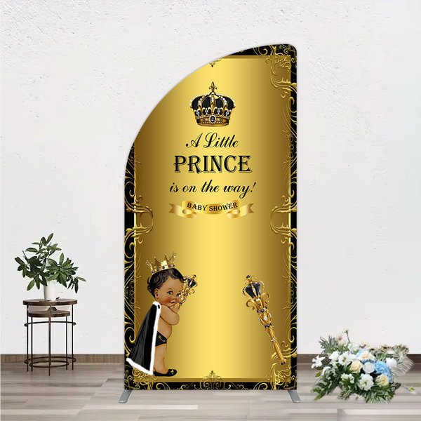 Aperturee Royal Black Gold Baby Shower Arch Backdrop Little Prince Party Decoration African American Boy Crown Background Studio