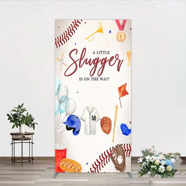 Aperturee A Little Slugger is on the Way Rectangle Backdrop, Baseball Themed Baby Shower, Rookie of The Year Party Photo Prop, 1.6x4ft (50x1