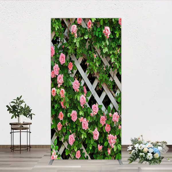 Aperturee Pink Roses on White Trellis Rectangle Backdrop, Floral Garden Fence Wedding and Bridal Shower Photography Background