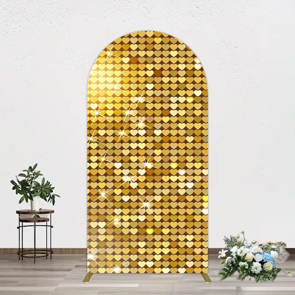 Aperturee Sparkle Heart Gold Sequins Birthday Arch Backdrop, 1.6 x 4 ft (0.5 x 1.2 m), 98.18 USD, arch backdrop kit, GAH0G818-AJ