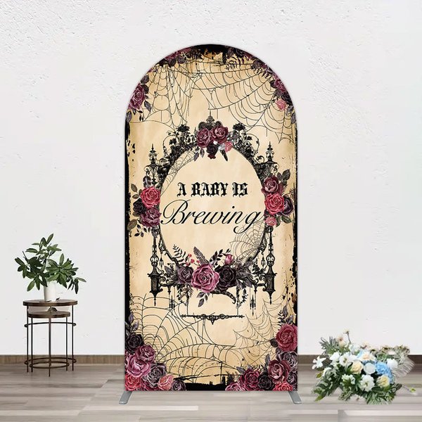 Aperturee Floral Spider Halloween Baby Shower Arch Backdrop, 1.6 x 4 ft (0.5 x 1.2 m), 98.18 USD, arch backdrop kit, GDMHD4Y78-AJ