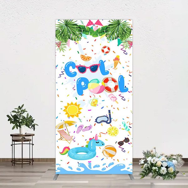 Aperturee Cartoon Summer Pool Party Birthday Rectangle Backdrop, 1.6 x 4 ft (0.5 x 1.2 m), 98.18 USD, arch backdrop kit, GH0A290CF-AJ