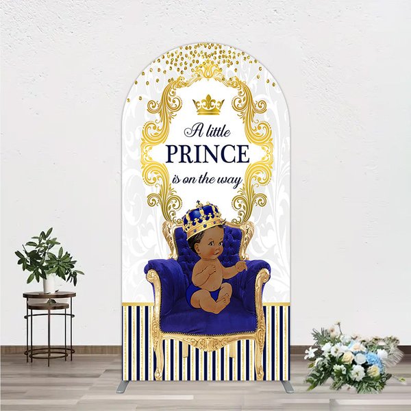 Aperturee Royal Prince Baby Shower Arch Backdrop African American Boy Blue Gold Event Photography