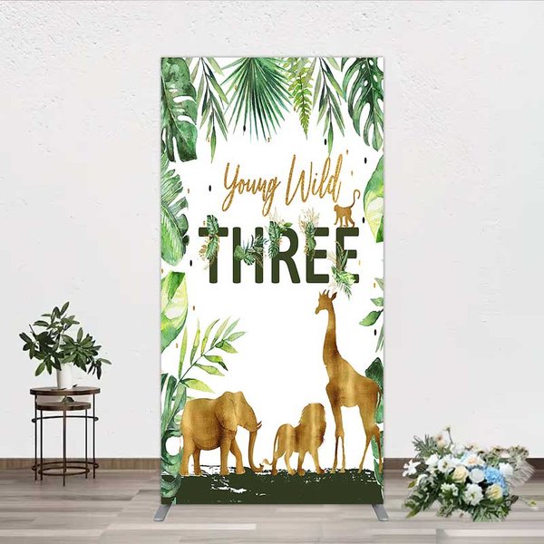 Aperturee Young Wild Three Arch Backdrop Safari Jungle Animals and Tropical Leaves Background, Professional Kids Portrait Prop