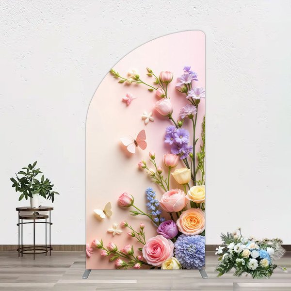 Aperturee Pink Wall Colorful Bouquet Birthday Half Moon Arch Backdrop, 1.6 x 4 ft (0.5 x 1.2 m), 98.18 USD, arch backdrop kit, GHFHD9J40YL-AJ