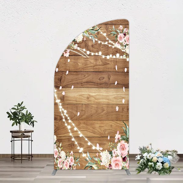 Aperturee Floral Wooden Lights Spring Wedding Half Moon Arch Backdrop, 1.6 x 4 ft (0.5 x 1.2 m), 98.18 USD, arch backdrop kit, GHJ07053YL-AJ
