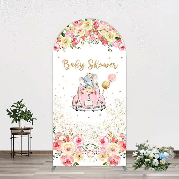 Aperturee Colorful Floral Elephant Baby Shower Arch Backdrop, 1.6 x 4 ft (0.5 x 1.2 m), 98.18 USD, arch backdrop kit, GHJ07086-AJ