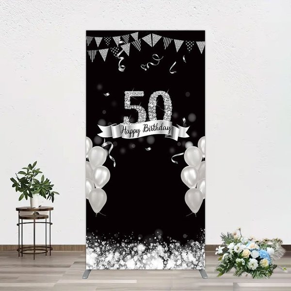 Aperturee Silver Glitter Balloon 50 Birthday Rectangle Backdrop, 1.6 x 4 ft (0.5 x 1.2 m), 98.18 USD, arch backdrop kit, GHJ07197CF-AJ
