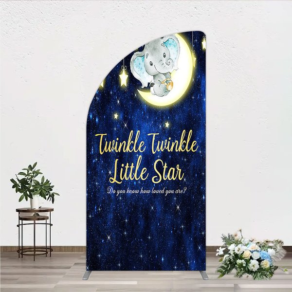 Aperturee Twinkle Twinkle Little Star Elephant Half Moon Arch Backdrop, Moon and Stars Baby Shower Party Cover