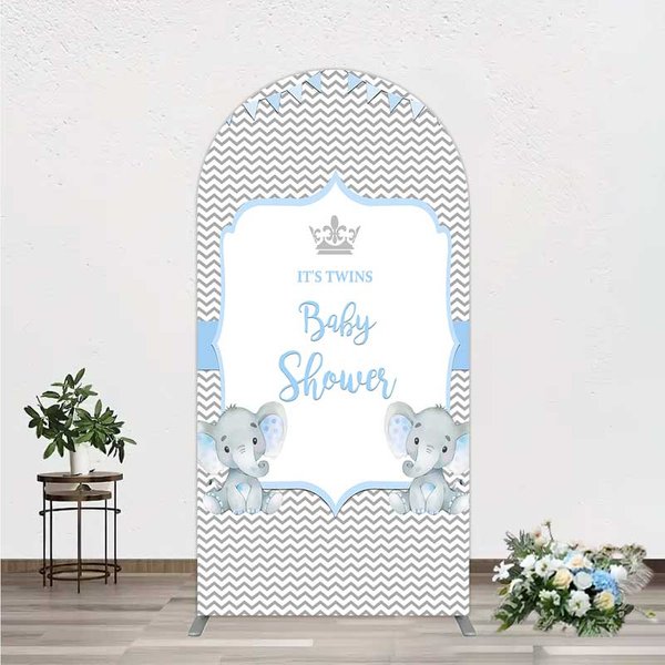 Aperturee Blue Elephant Twins Arch Backdrop, Baby Shower Prop, Arch Stand Cover