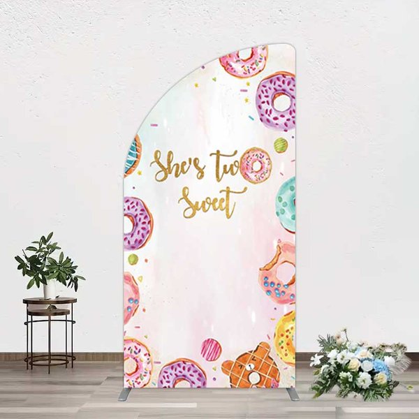 Aperturee Two Sweet Donut Pink Girl Birthday Half Moon Arch Backdrop, 1.6x4ft (50x120cm), 98.18 USD, arch backdrop kit, GHJ07479YL-AJ