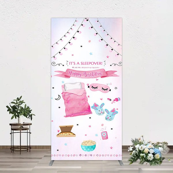 Aperturee Pink Sleepover Night Sweet Birthday Rectangle Backdrop, 1.6 x 4 ft (0.5 x 1.2 m), 98.18 USD, arch backdrop kit, GHJ07790CF-AJ