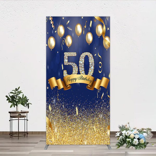 Aperturee Happy 50th Birthday Arch Backdrop, Royal Blue and Gold Balloons, Diamond Glitter Party Decor for 50th