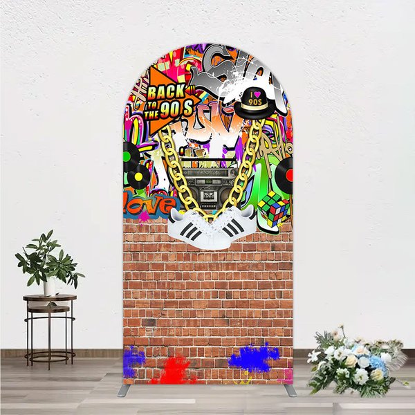 Aperturee Back To The 90s Arch Backdrop Hip Hop Graffiti Party Decoration Retro Brick Wall Background Urban Studio Prop