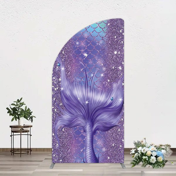 Aperturee Glitter Mermaid Purple Summer Vibe Half Moon Arch Backdrop, 1.6 x 4 ft (0.5 x 1.2 m), 98.18 USD, arch backdrop kit, GLH0C515YL-AJ