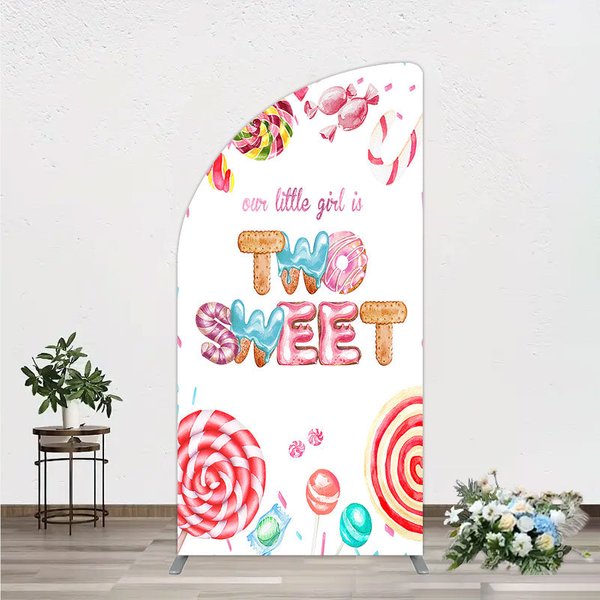 Aperturee Two Sweet Birthday Arch Backdrop Watercolor Donut Candy Party Decoration Girl 2nd Birthday Background Photo Prop