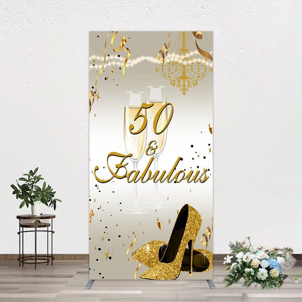 Aperturee 50 And Fabulous Gold Happy Birthday Rectangle Backdrop, 1.6 x 4 ft (0.5 x 1.2 m), 98.18 USD, arch backdrop kit, GLH0C795CF-AJ