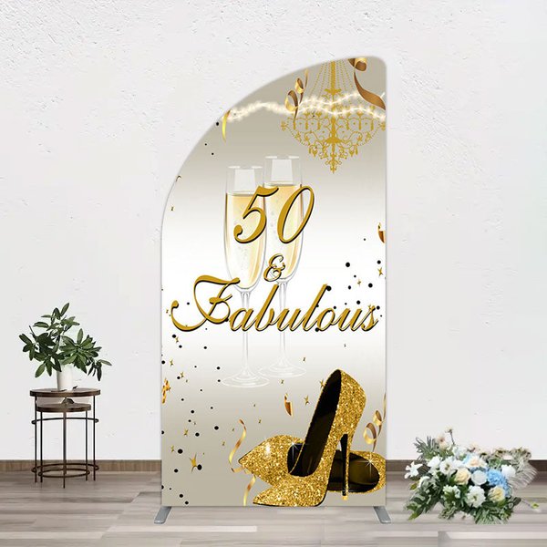 Aperturee 50 And Fabulous Gold Happy Birthday Half Moon Arch Backdrop, 1.6 x 4 ft (0.5 x 1.2 m), 98.18 USD, arch backdrop kit, GLH0C795YL-AJ