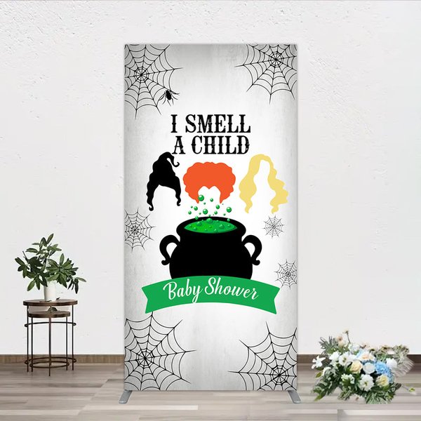 Aperturee I Smell a Child Halloween Baby Shower Rectangle Backdrop, Hocus Pocus Inspired Witch Sisters, A Baby is Brewing Decor, 1.6x4ft (50x120cm)