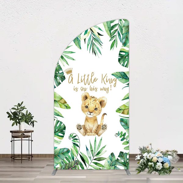 Aperturee Boho Green Leaves Lion Baby Shower Half Moon Arch Backdrop, 1.6 x 4 ft (0.5 x 1.2 m), 98.18 USD, arch backdrop kit, GLH0D185YL-AJ