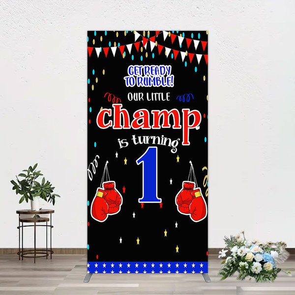 Aperturee Boxing 1st Birthday Arch Backdrop Little Champ Party Decoration Red Blue Glove Sport Background Studio Portrait Prop