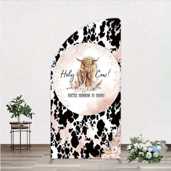 Aperturee Holy Cow We're Having a Baby Half Moon Arch Backdrop, Boho Highland Cow Theme, Pampas Grass Baby Shower Party Decor, 1.6x4ft (50x120cm)