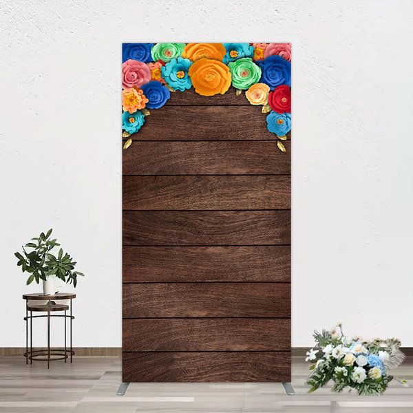 Aperturee Mexican Colorful Floral Wooden Birthday Rectangle Backdrop, 1.6 x 4 ft (0.5 x 1.2 m), 98.18 USD, arch backdrop kit, GLH0E834CF-AJ