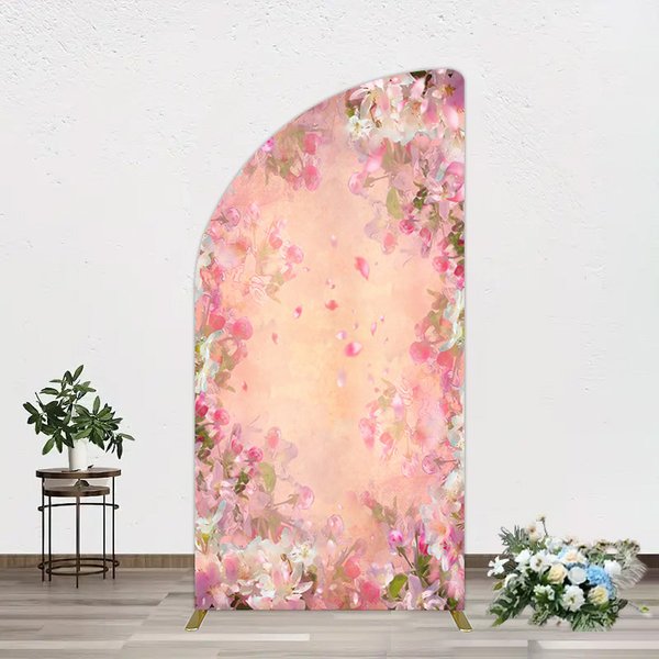 Aperturee Painted Pink Floral Leaves Birthday Half Moon Arch Backdrop, 1.6 x 4 ft (0.5 x 1.2 m), 98.18 USD, arch backdrop kit, GLH0F566YL-AJ