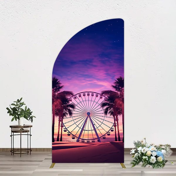 Aperturee Sunset Ferris Wheel Beach Babychella Half Moon Arch Backdrop, 1.6 x 4 ft (0.5 x 1.2 m), 98.18 USD, arch backdrop kit, GLH0G148YL-AJ