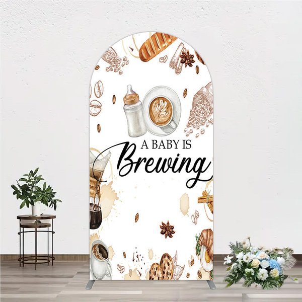 Aperturee A Baby is Brewing Arch Backdrop, Coffee and Croissant Themed Baby Shower, Fun Cafe Welcome Sign Photo Prop Decor, 1.6x4ft (50
