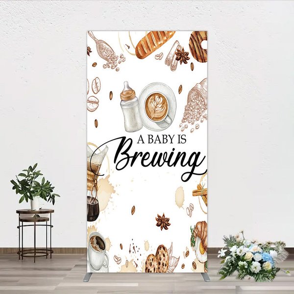 Aperturee A Baby is Brewing Rectangle Backdrop, Coffee and Croissant Themed Baby Shower, Fun Cafe Welcome Sign Photo Prop Decor, 1.6x4ft (50x1