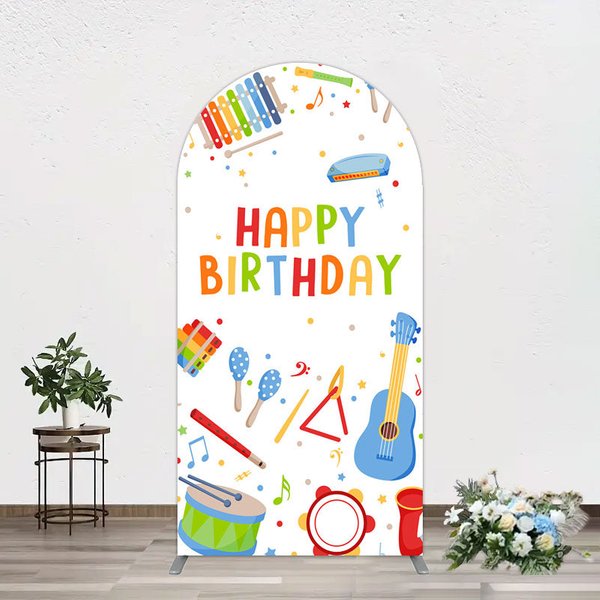 Aperturee Musical Instruments Kids Theme Birthday Arch Backdrop, 1.6 x 4 ft (0.5 x 1.2 m), 98.18 USD, arch backdrop kit, GLHF662A-AJ